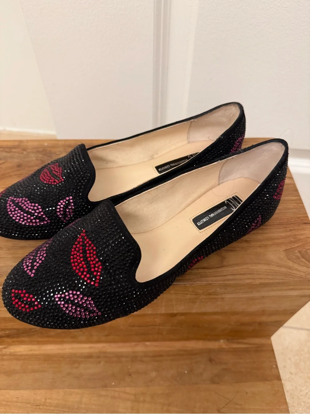 Black Embellished Rhinestone Slip-On Loafers